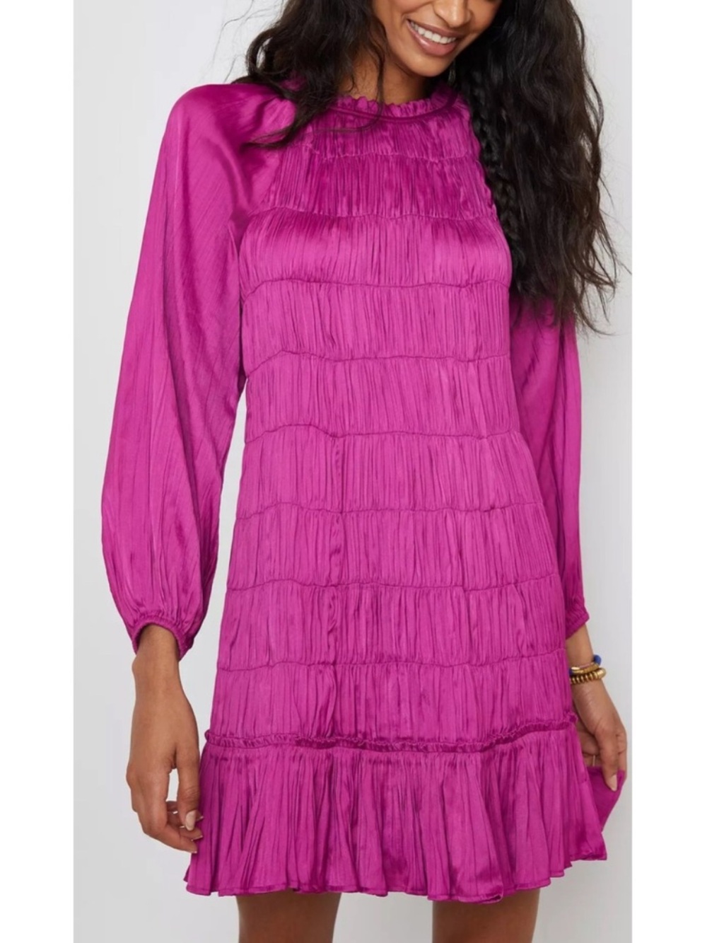 Maeve Anthropologie Tasha Smocked pleated purple Mini Dress Small NWT bohemian